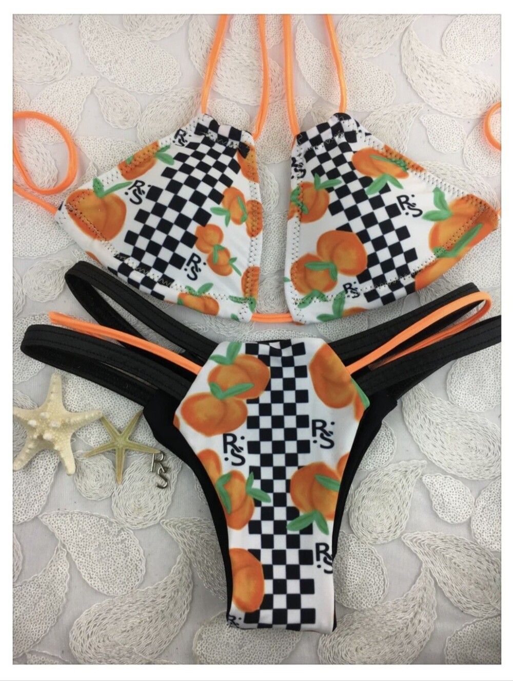 Ravish Sands Checkered And Peaches Bikini